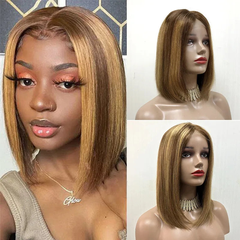 12-Inch 4x4 Closure Bob Wig with High-Density 100% Human Hair Available in Different Colors