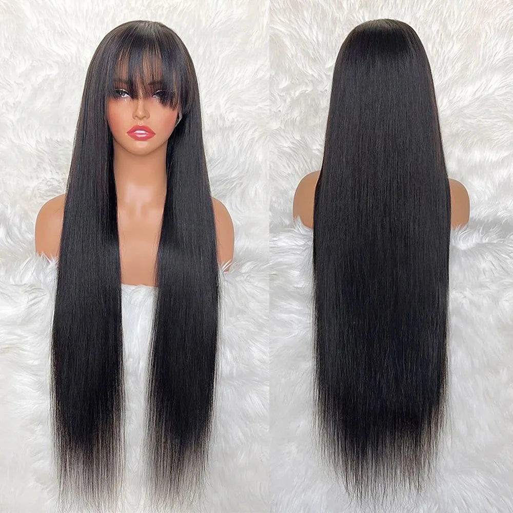 4x4 250% Cheap Double Drawn Bone Straight Glueless Wig With Fringe Raw Vietnamese Human Hair Wigs Smooth Straight Wigs With Bang