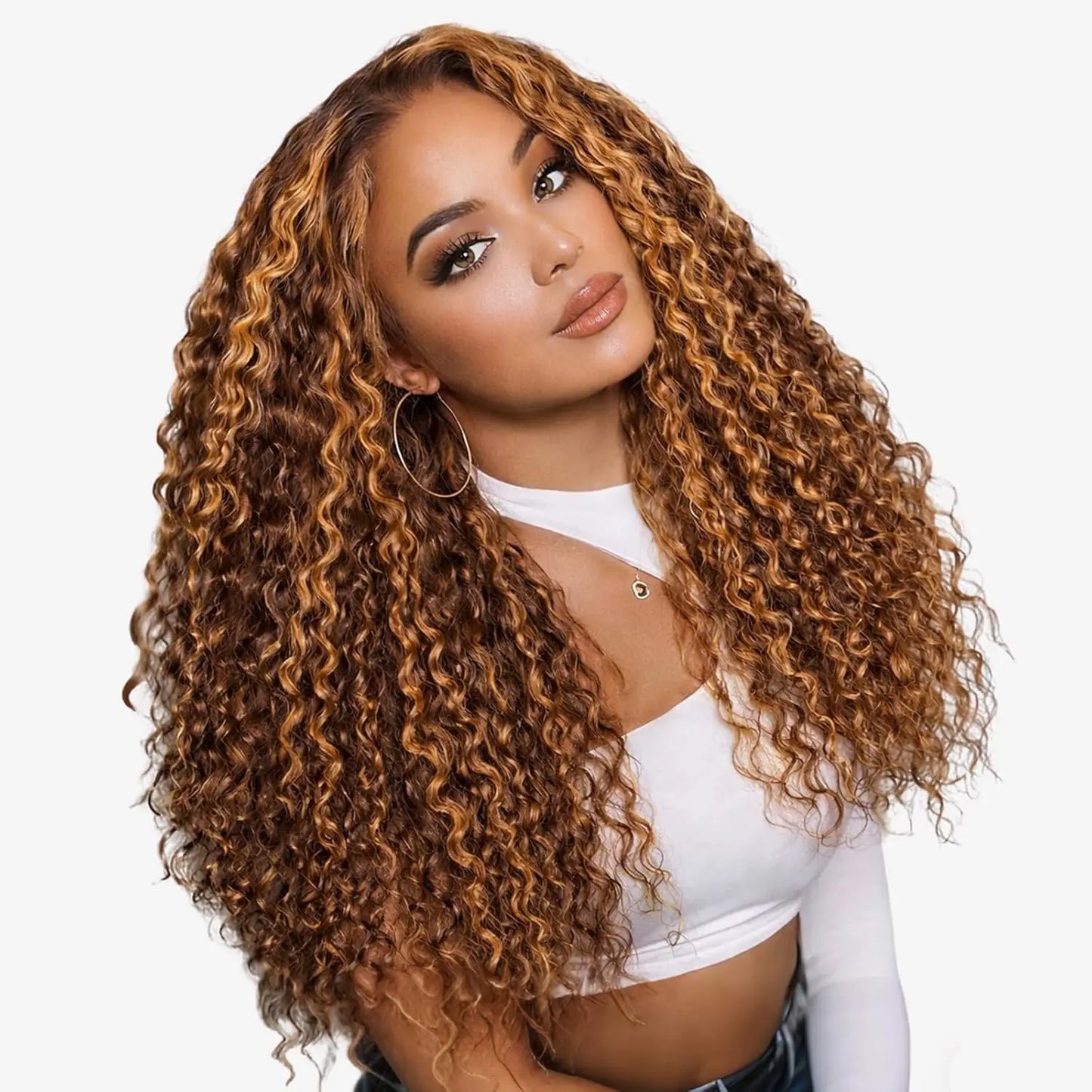 Highlight 220% Human Hair Lace Front WigsWater Wave #4/27 Ombre Colored Glueless Wigs Pre Plucked 30 Inch 13x4 Transparent Curly Wig