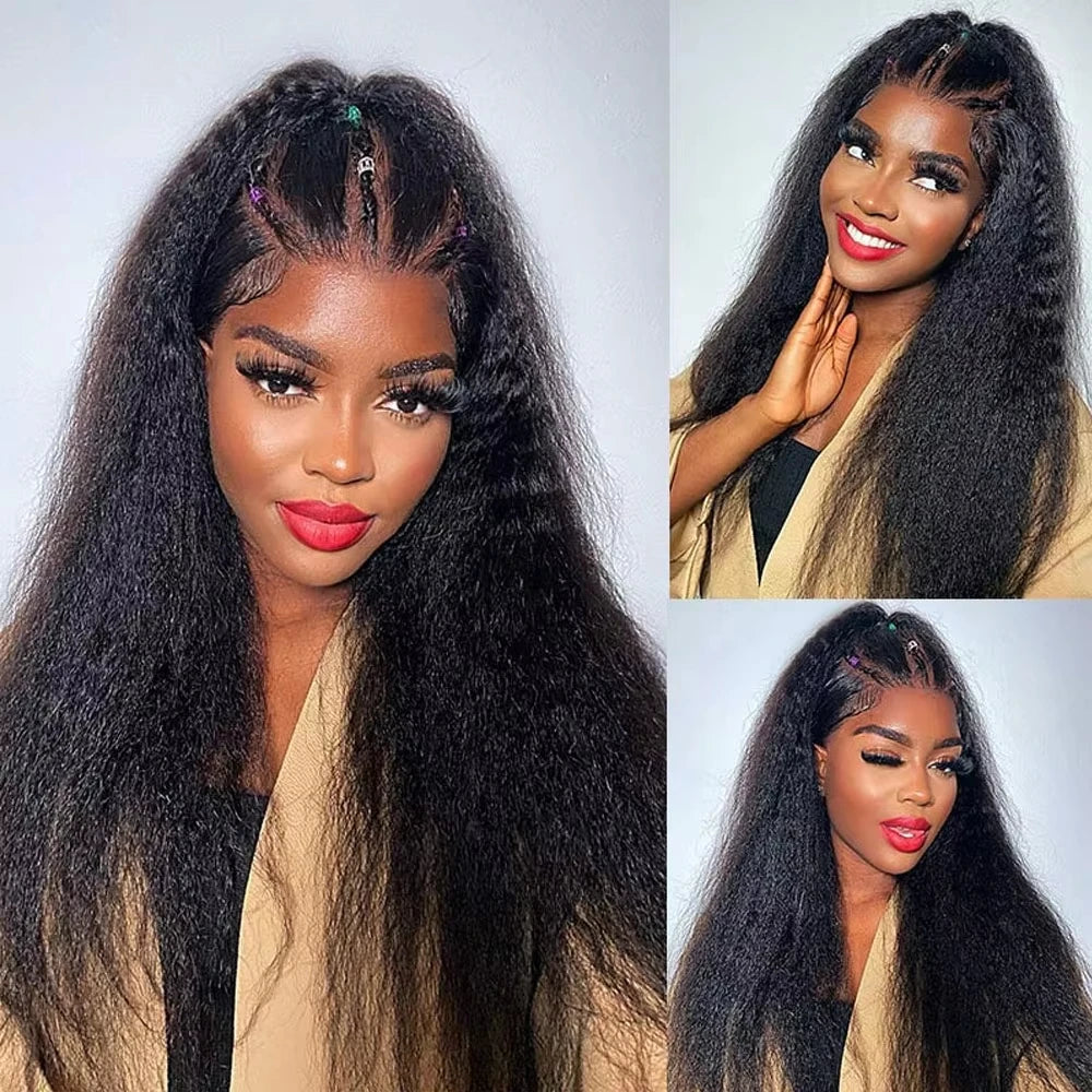 250 Density 22inch 26inch Invisi Strap 360 Full Lace Glueless Wig Invisible Drawstring Frontal Wig Kinky Straight Lace Front Human Hair