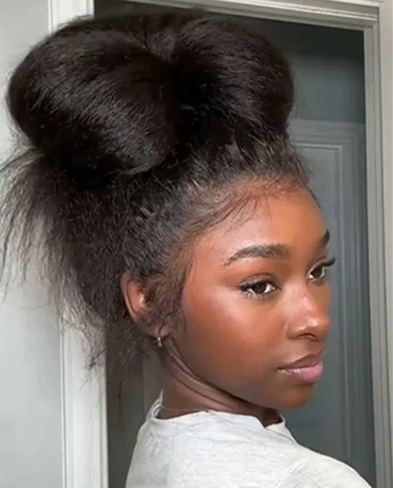 Kinky Straight OQ hair Invisi Strap wear & go 360 Full Lace Glueless Wig Drawstring Human Hair Wigs Pre Cut adjustable cap