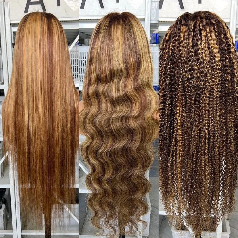 220% Cheap Price Transparent P4/27 Body wave 13*4 Full Lace Front Wig,Ombre Brown  Wigs,Honey Blond Highlight 4/27 Human Hair Wig