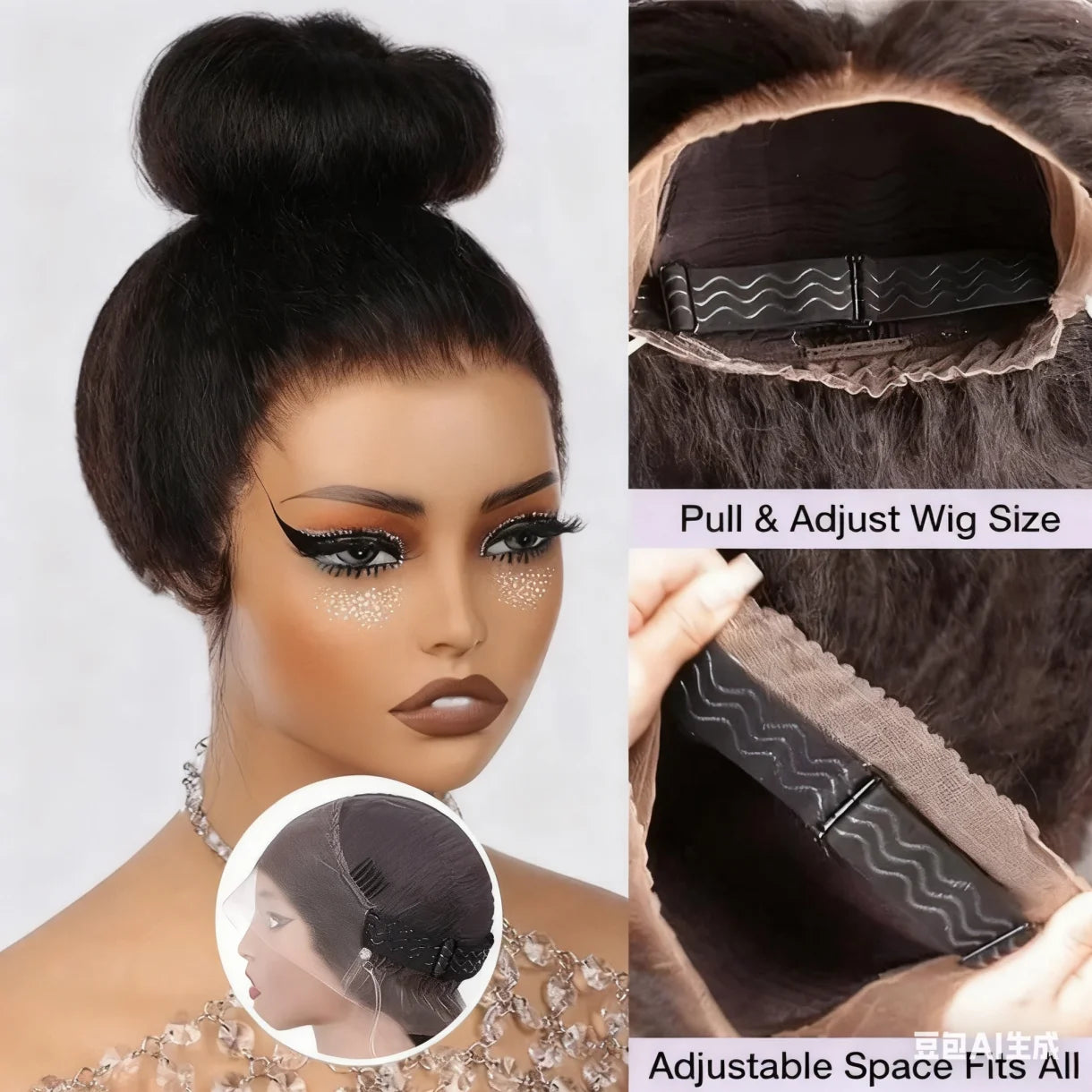 Clementine Human Hair Wig with 360 Full front Lace Straight Long Raw Hair with Fishing Line invisible strip adjustable cap