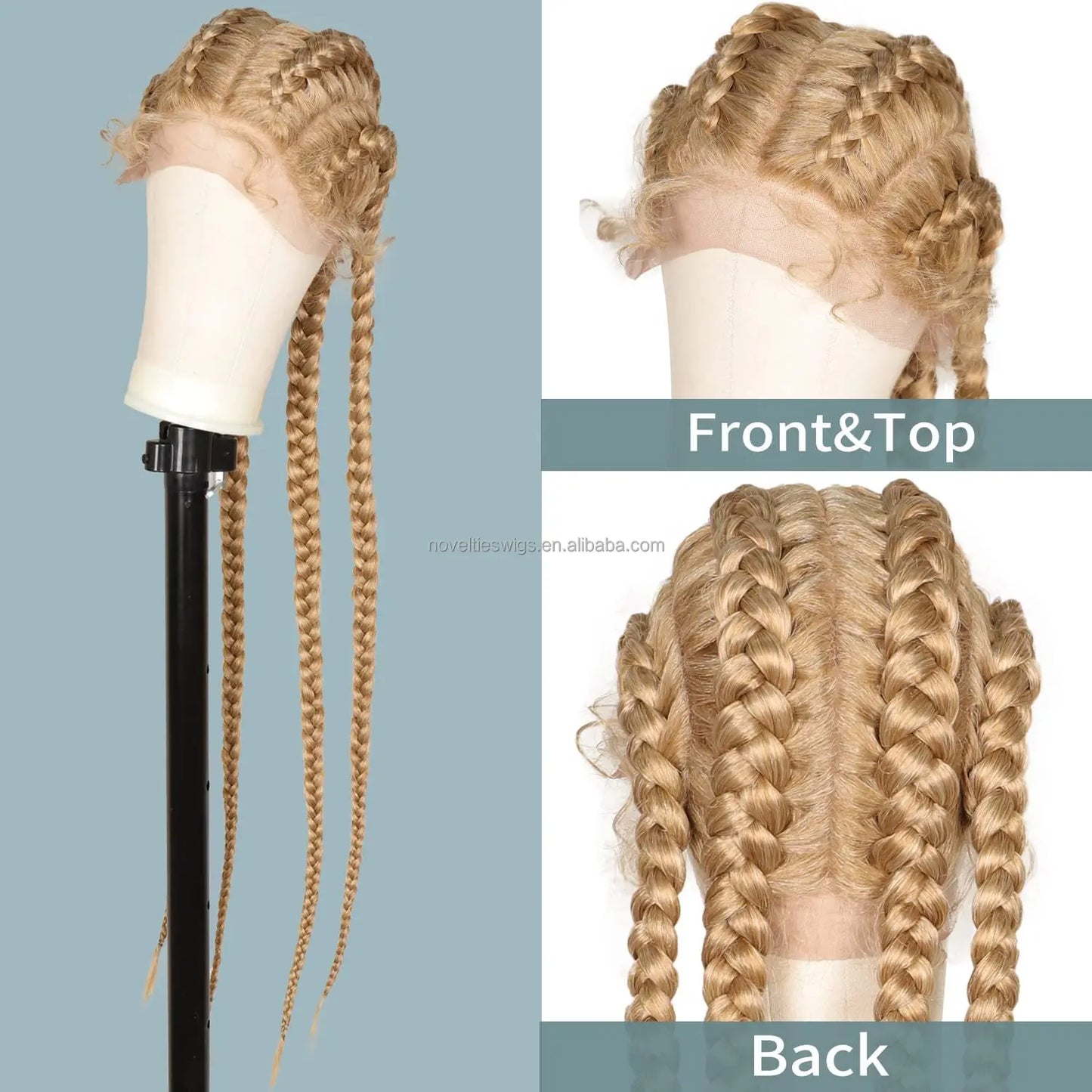 Novelties Hand Braided Synthetic Lace Front Box Braided Wigs with 360 Swiss Lace Front Double Dutch Braid Wig for Black Woman