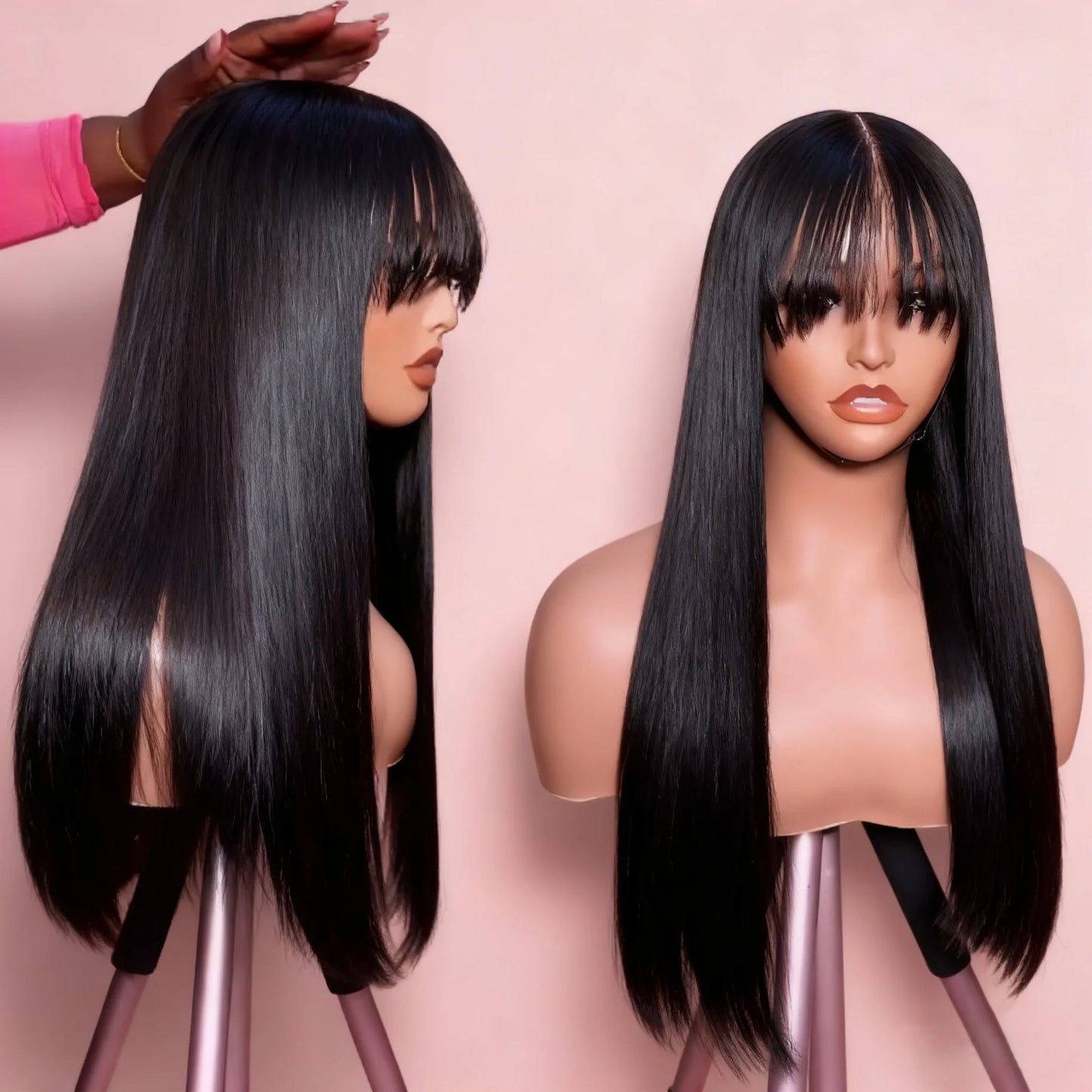 4x4 250% Cheap Double Drawn Bone Straight Glueless Wig With Fringe Raw Vietnamese Human Hair Wigs Smooth Straight Wigs With Bang