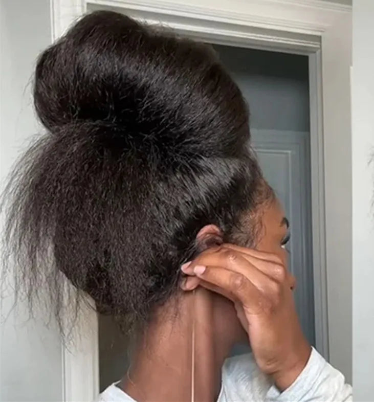 Kinky Straight OQ hair Invisi Strap wear & go 360 Full Lace Glueless Wig Drawstring Human Hair Wigs Pre Cut adjustable cap