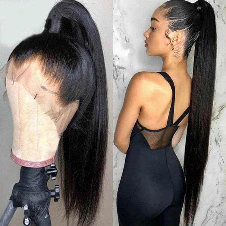 360 Transparent Lace 100% Human Hair Wig Tied to Ponytail High Ponytail invisi strap Wig 250% Density Glueless Wigs