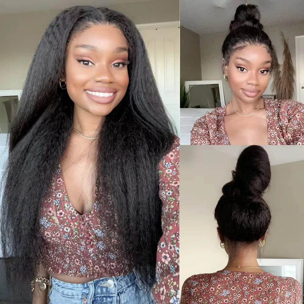 250 Density 22inch 26inch Invisi Strap 360 Full Lace Glueless Wig Invisible Drawstring Frontal Wig Kinky Straight Lace Front Human Hair