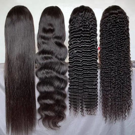 30Inch Raw Indian water body Deep Wave Wig Gluless 13*4 Full front Lace Human Hair Wig 220 Density Natural color