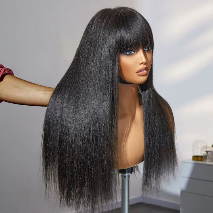 4x4 250% Cheap Double Drawn Bone Straight Glueless Wig With Fringe Raw Vietnamese Human Hair Wigs Smooth Straight Wigs With Bang