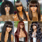 Brazilian Long Human Hair Wigs With Bangs Natural Color Straight for Black Women Human Hair 250% 4x4 closure wig Full Bangs Wigs 18inch to 34inch
