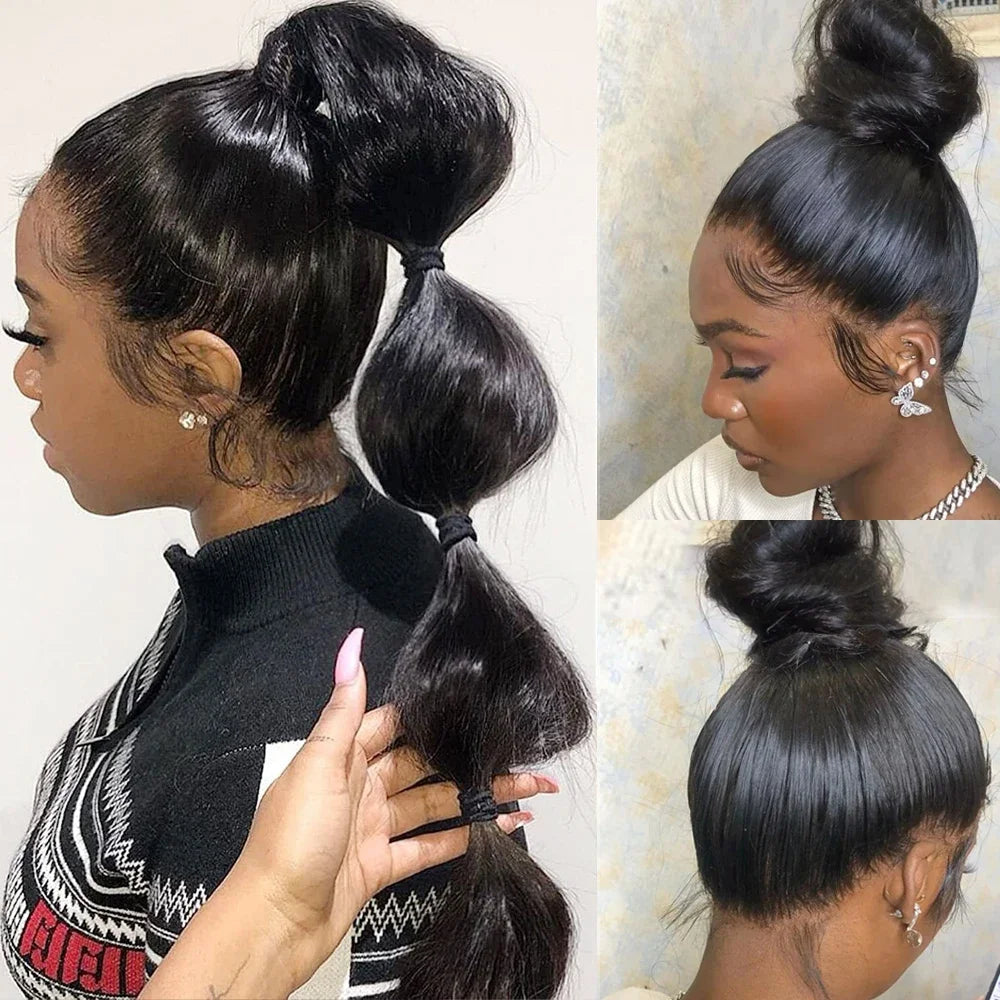 360 Pre Cut Invisible HD Lace Front Glueless Straight KKS KC Hidden Strap 14-28 Inch Raw India Human Hair Wigs with Transparent Lace