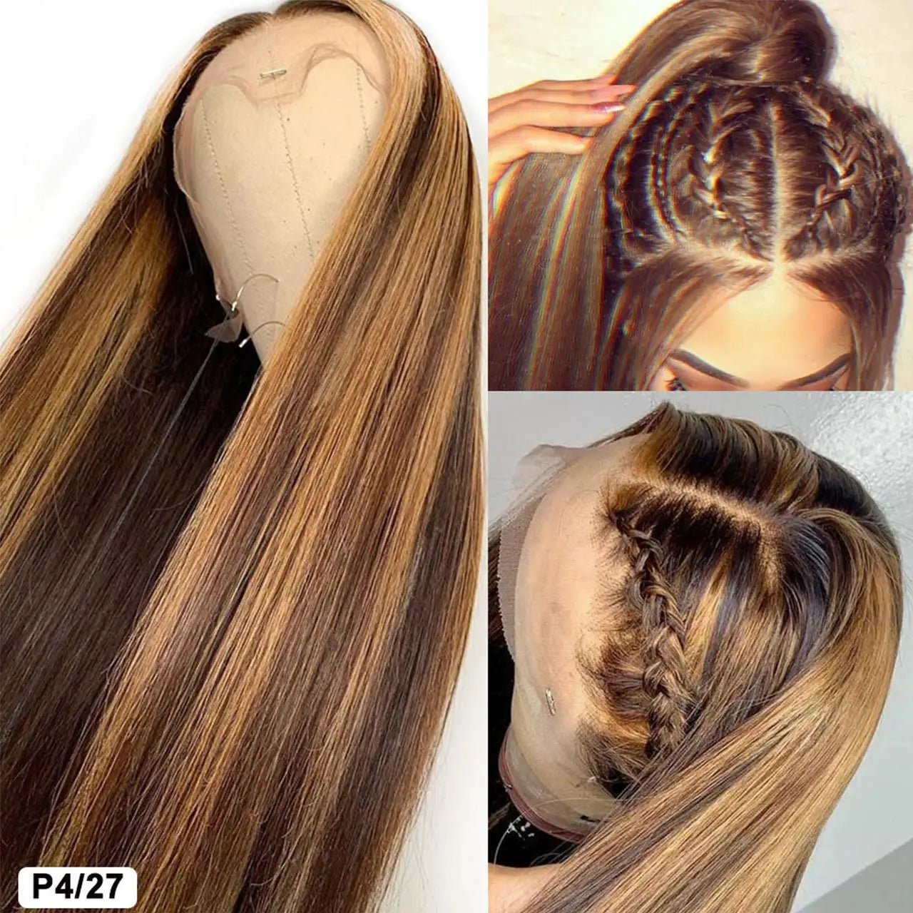 Ombre 4/27 Highlight 220% Frontal Wig Brazilian Hair 13x4 Frontal Glueless Wigs straight silky Human Hair Lace Front Lace Frontal Wigs