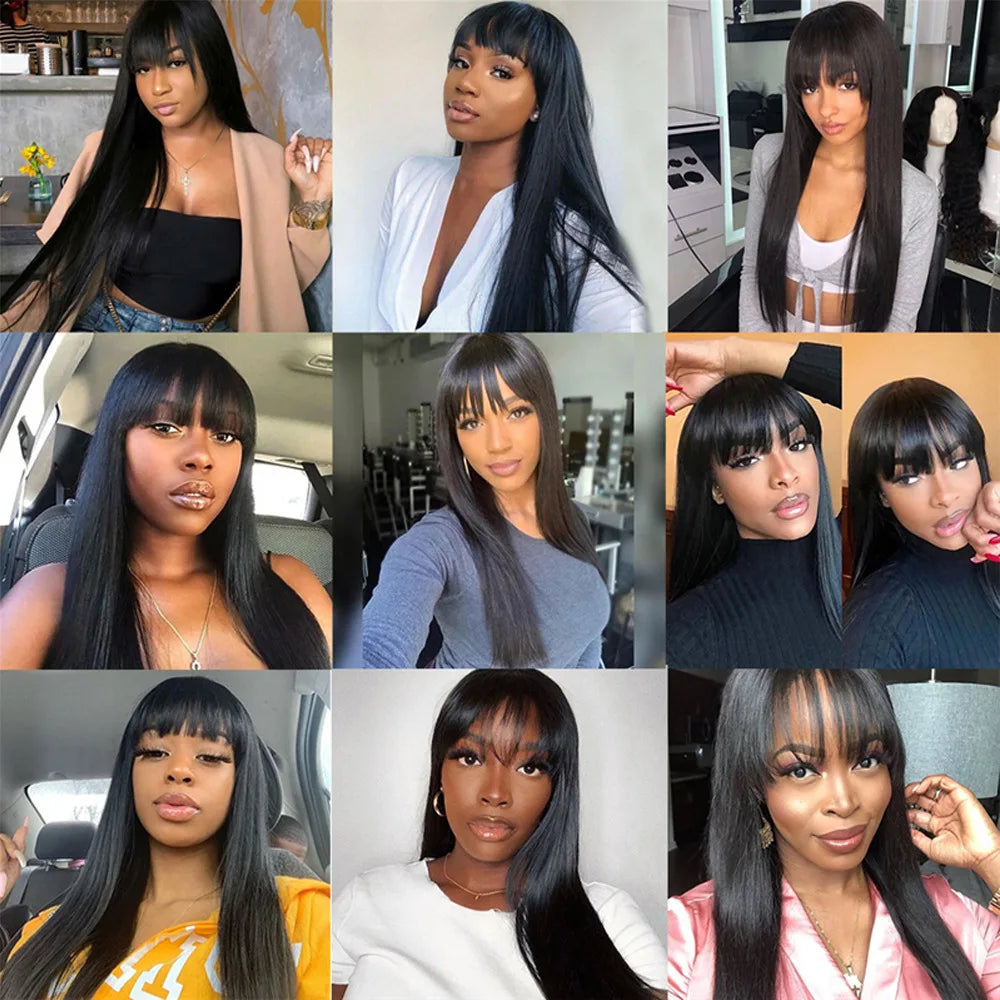 4x4 250% Cheap Double Drawn Bone Straight Glueless Wig With Fringe Raw Vietnamese Human Hair Wigs Smooth Straight Wigs With Bang