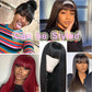 Brazilian Long Human Hair Wigs With Bangs Natural Color Straight for Black Women Human Hair 250% 4x4 closure wig Full Bangs Wigs 18inch to 34inch