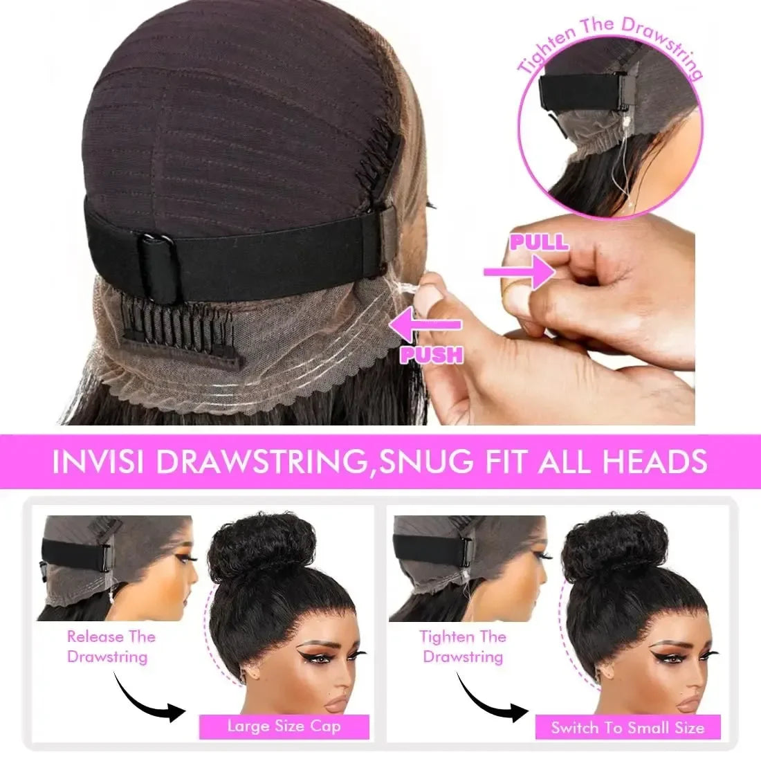 Kinky Straight OQ hair Invisi Strap wear & go 360 Full Lace Glueless Wig Drawstring Human Hair Wigs Pre Cut adjustable cap