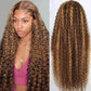 Highlight 220% Human Hair Lace Front WigsWater Wave #4/27 Ombre Colored Glueless Wigs Pre Plucked 30 Inch 13x4 Transparent Curly Wig