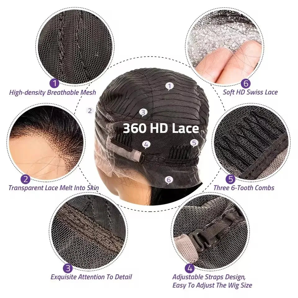 HD 360 Full Lace Wig for Women 26inch many colors Straight wear&go wig  Pre-Plucked Human Hair Gluless with invisible strip and adjustable band