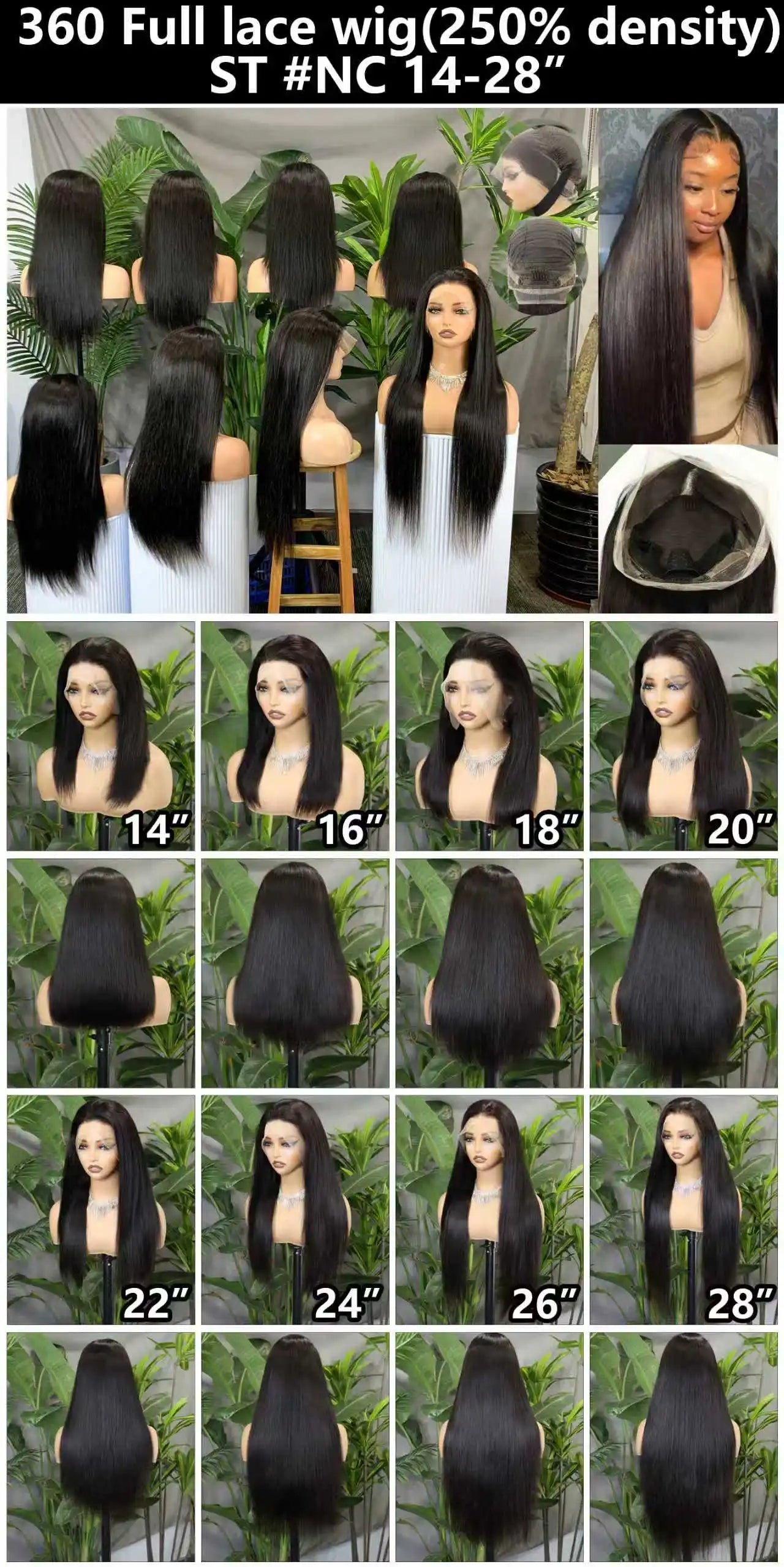 Clementine Human Hair Wig with 360 Full front Lace Straight Long Raw Hair with Fishing Line invisible strip adjustable cap
