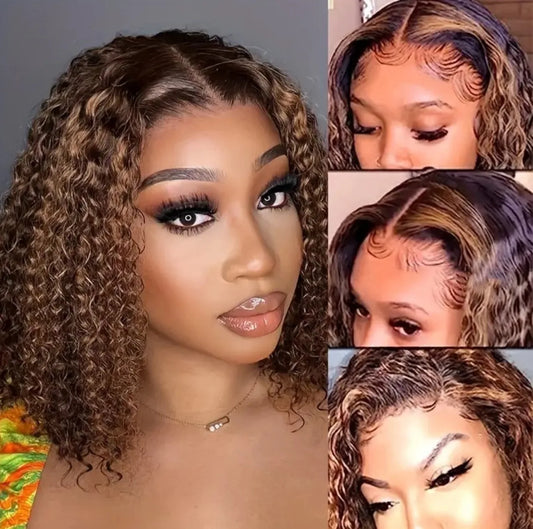 High-Density 4x4 Closure Bob Wig with Water Wave Style Available in Various Colors Category Human Hair Wigs