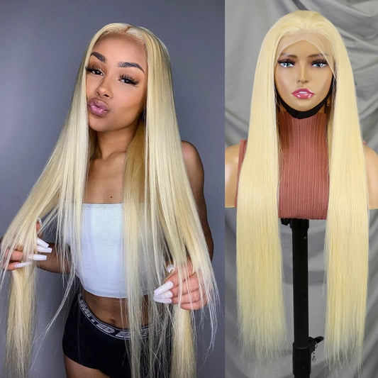 12A High Quality  Brazilian Raw Straight Hair 200% long hair 13x4 Transparent Lace Frontal Wig 100% Virgin Human Hair Wigs 613# blond hair