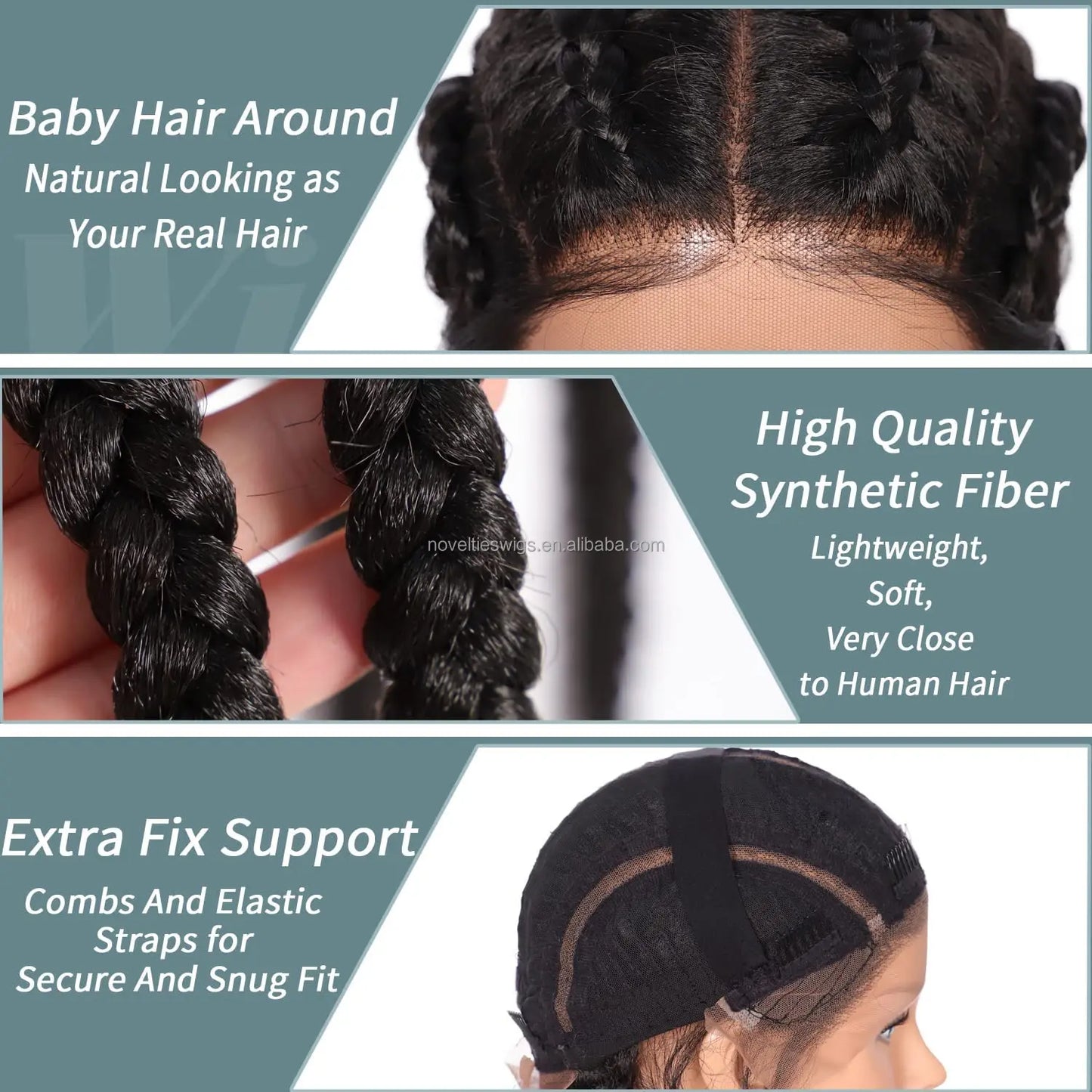 Novelties Hand Braided Synthetic Lace Front Box Braided Wigs with 360 Swiss Lace Front Double Dutch Braid Wig for Black Woman