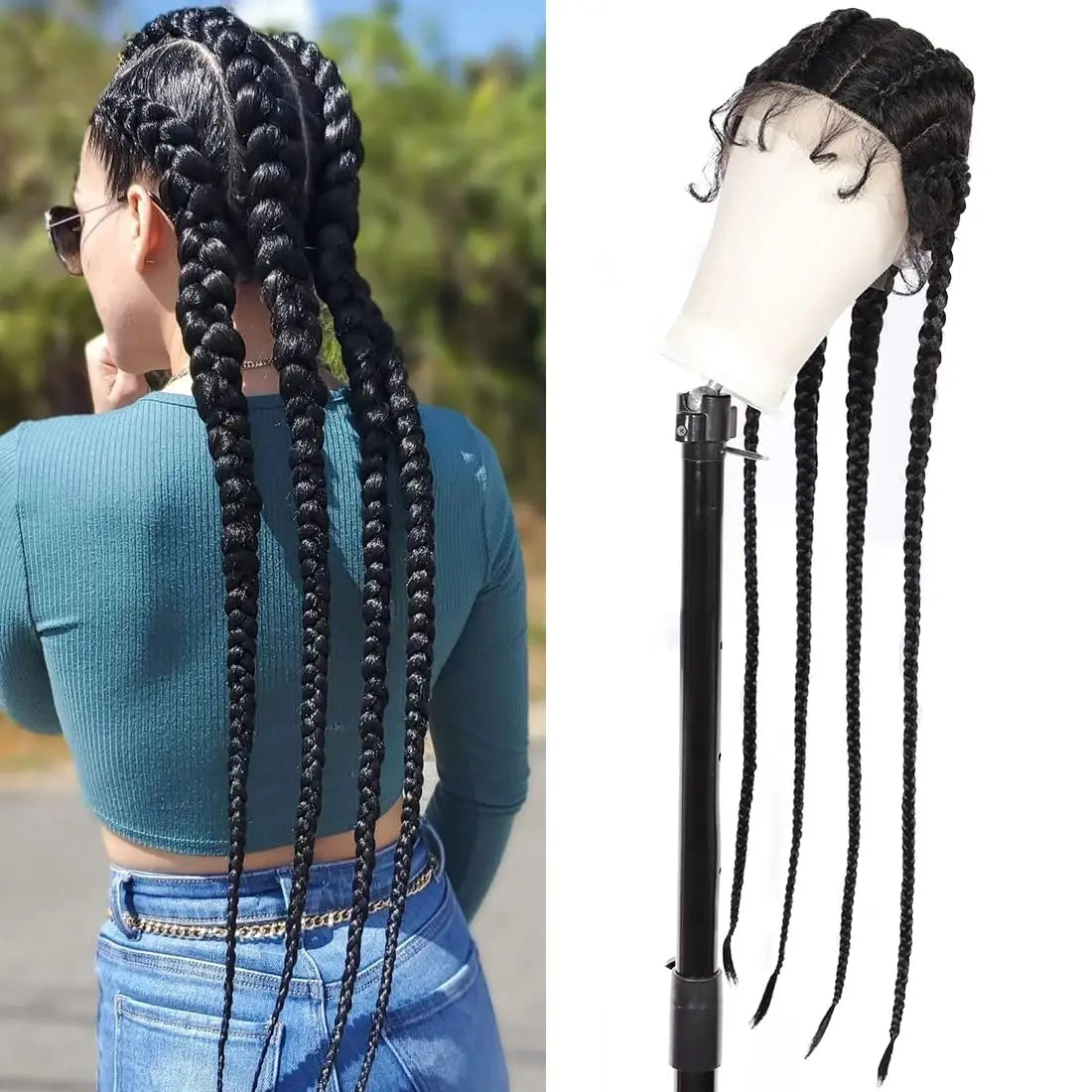 Novelties Hand Braided Synthetic Lace Front Box Braided Wigs with 360 Swiss Lace Front Double Dutch Braid Wig for Black Woman