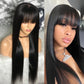 Brazilian Long Human Hair Wigs With Bangs Natural Color Straight for Black Women Human Hair 250% 4x4 closure wig Full Bangs Wigs 18inch to 34inch