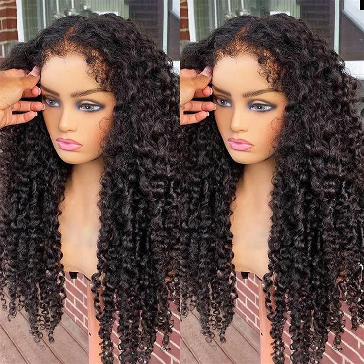 30Inch Raw Indian water body Deep Wave Wig Gluless 13*4 Full front Lace Human Hair Wig 220 Density Natural color