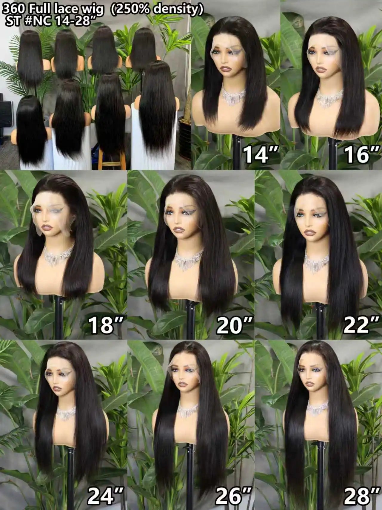 Clementine Human Hair Wig with 360 Full front Lace Straight Long Raw Hair with Fishing Line invisible strip adjustable cap