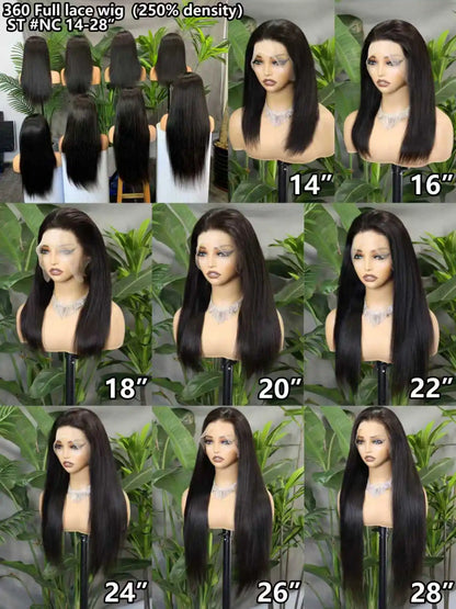 Clementine Human Hair Wig with 360 Full front Lace Straight Long Raw Hair with Fishing Line invisible strip adjustable cap