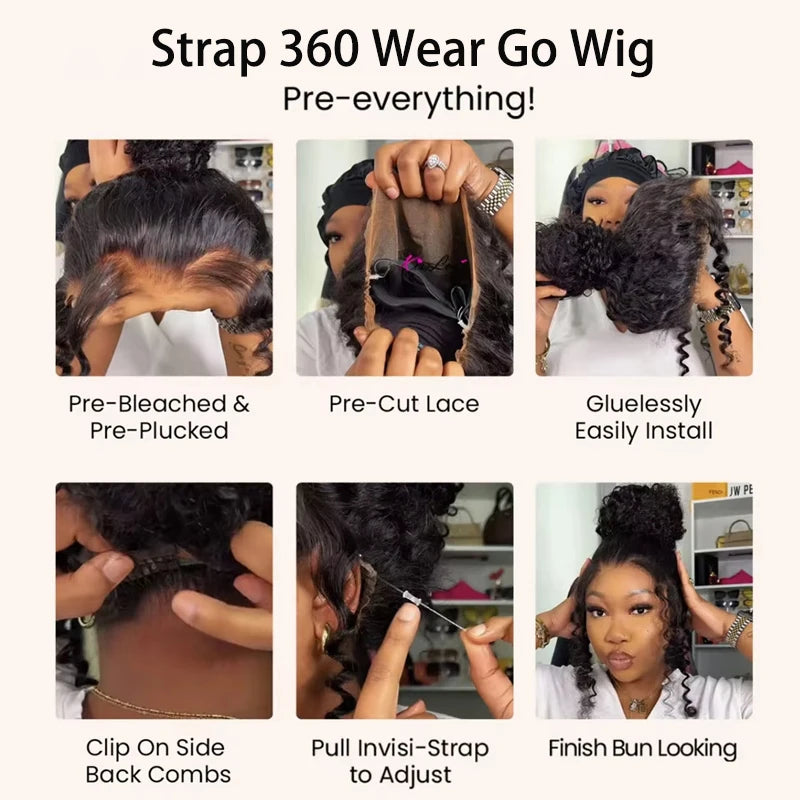Invisible Strap 360 Glueless Ready to Wear Go Wig 360 Full Lace Frontal afro curly Wig With Curly Edges Hairline for Black Women