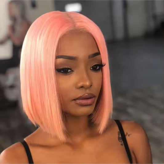 straight Short Bob Wigs Human Hair Lace Front  Wigs for Black Women Raw Brazilian pink gray green