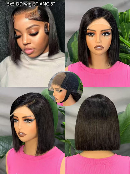 Glueless Human Hair Wigs Brazilian Straight Bob Wig 5x5 Pre Cut Lace Wigs For Women SDD Transparent Lace Front Human Hair Wigs
