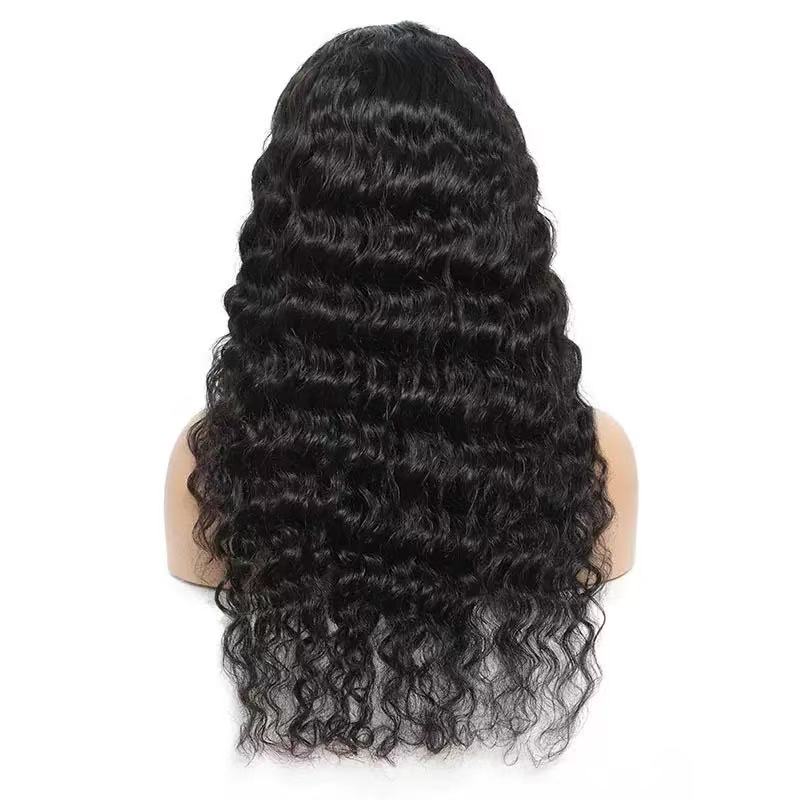 30Inch Raw Indian water body Deep Wave Wig Gluless 13*4 Full front Lace Human Hair Wig 220 Density Natural color
