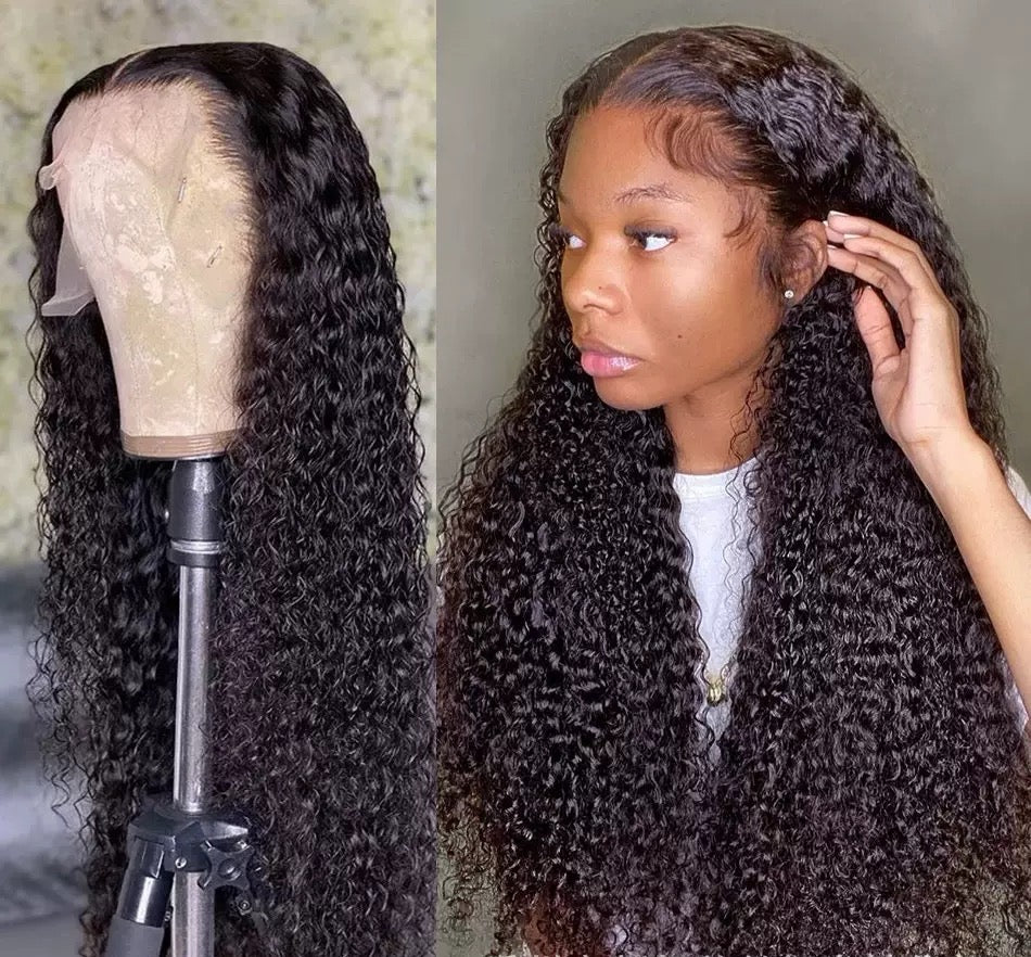30Inch Raw Indian water body Deep Wave Wig Gluless 13*4 Full front Lace Human Hair Wig 220 Density Natural color