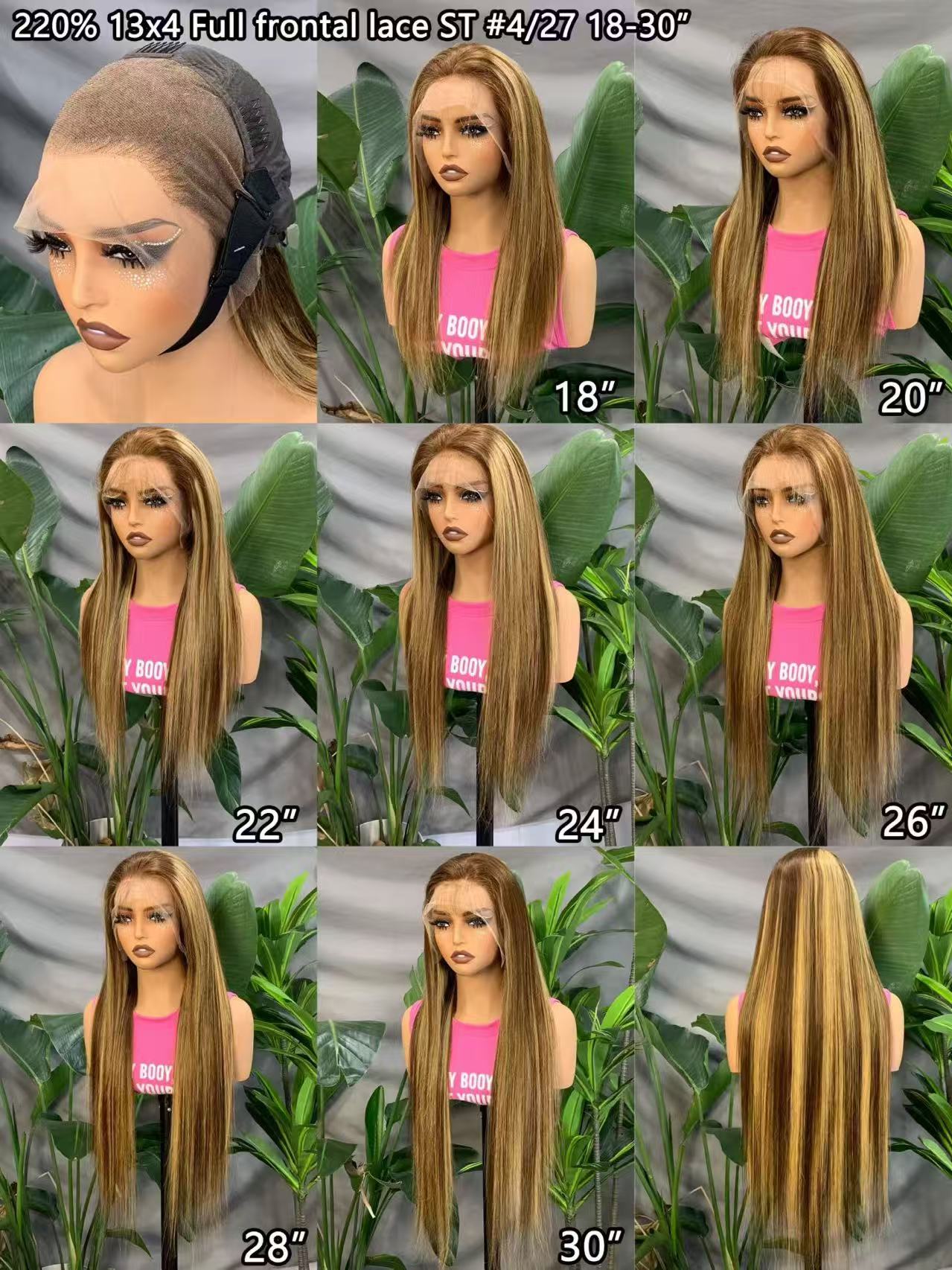 Ombre 4/27 Highlight 220% Frontal Wig Brazilian Hair 13x4 Frontal Glueless Wigs straight silky Human Hair Lace Front Lace Frontal Wigs