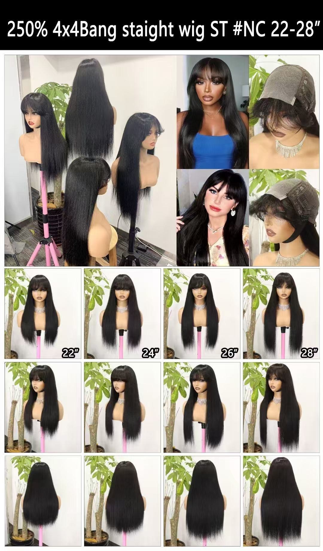 4x4 250% Cheap Double Drawn Bone Straight Glueless Wig With Fringe Raw Vietnamese Human Hair Wigs Smooth Straight Wigs With Bang