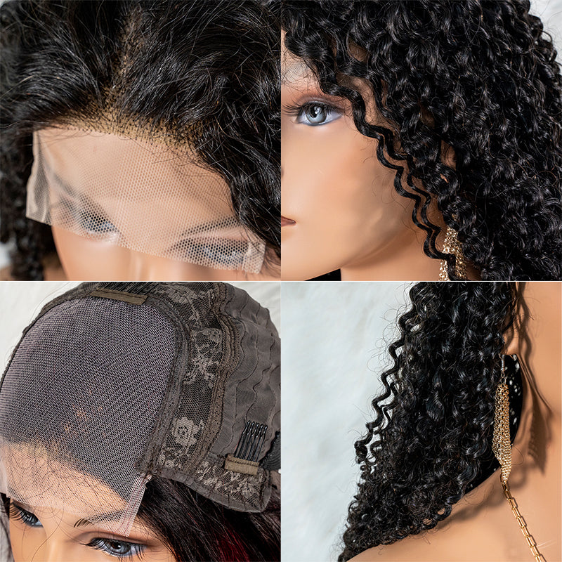Human hair wig 4x4 closure lace wig super double drawn quality 180%density kinky curly human hair wig