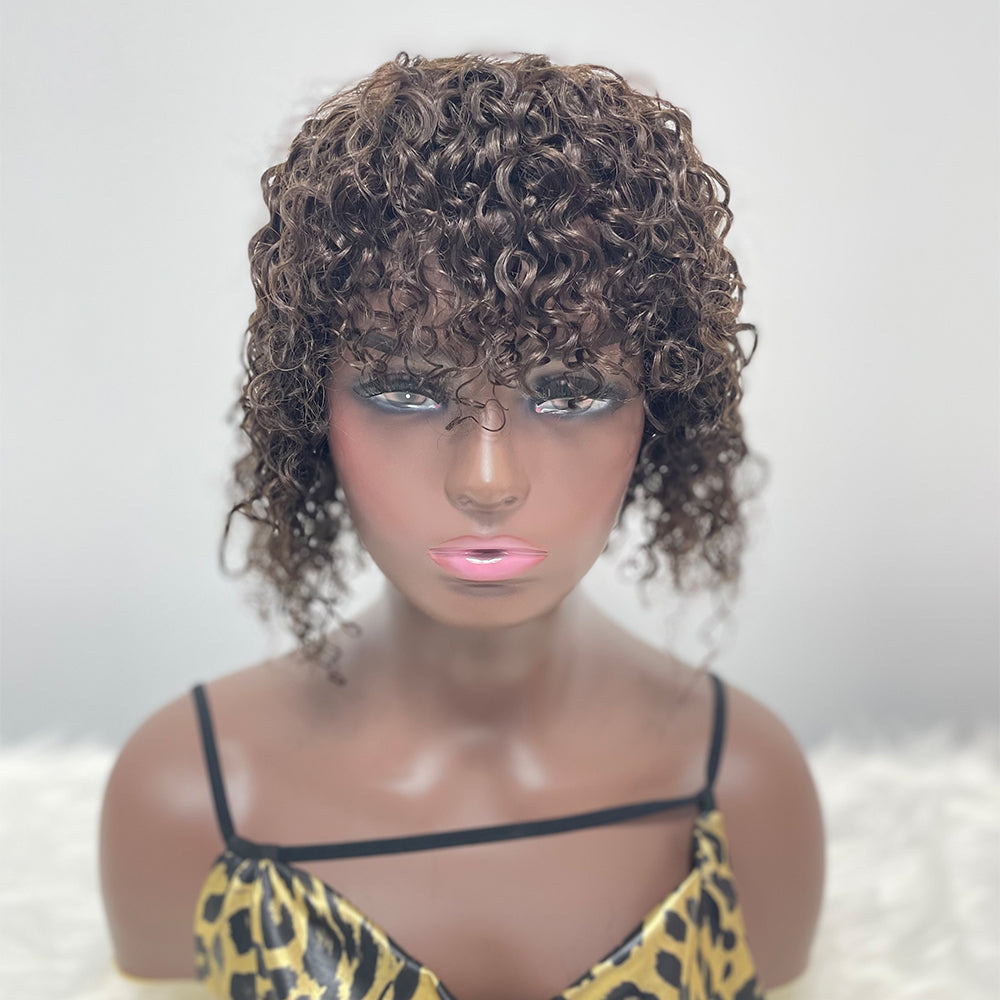 Human Hair Pixie Cut Wigs Short Bob Curly Wig 13*1 T-part Frontal Lace Pixie #2 #4 Cut Curly Wig
