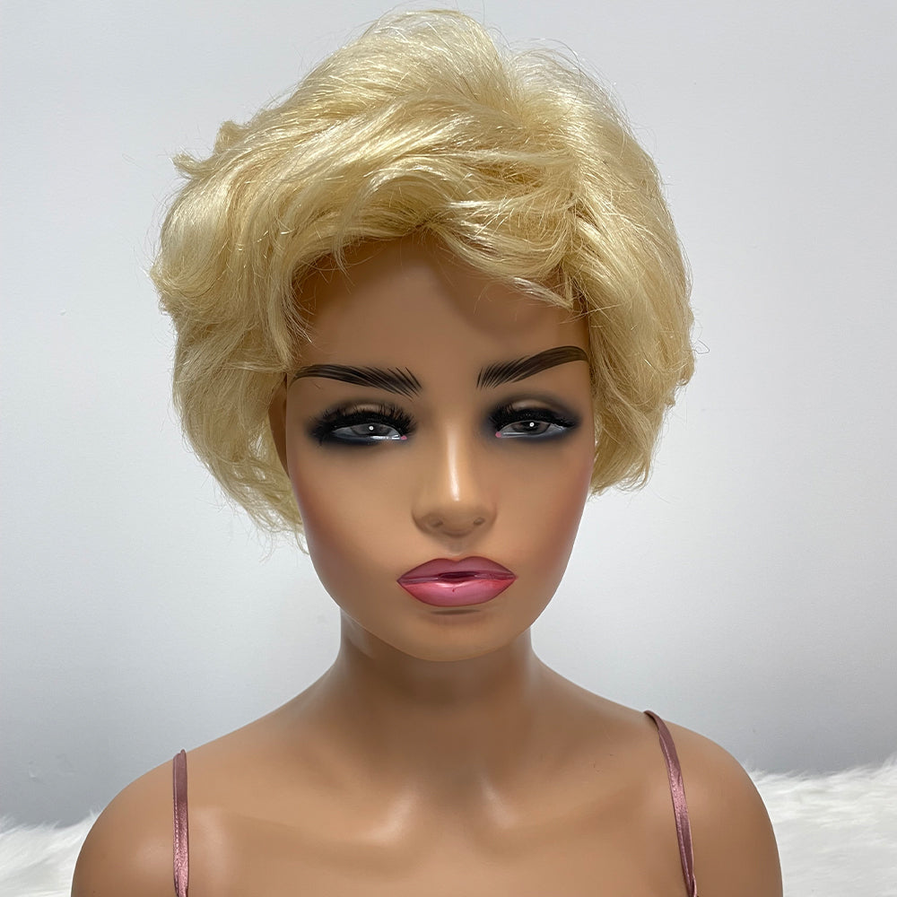 Human Hair Pixie Cut Wigs Short Bob Curly Wig 13*1 T-part Frontal Lace Pixie Cut 613 Wig