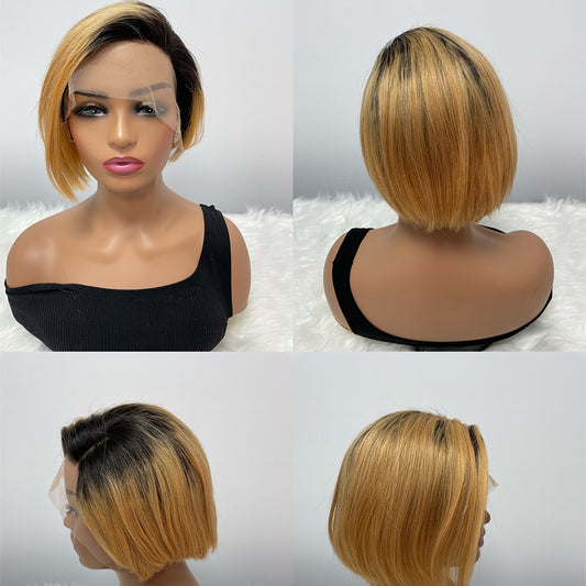 Pixie Cut Wigs Short Bob Curly Wig 13*1 T-part Frontal Lace Pixie Cut Wig