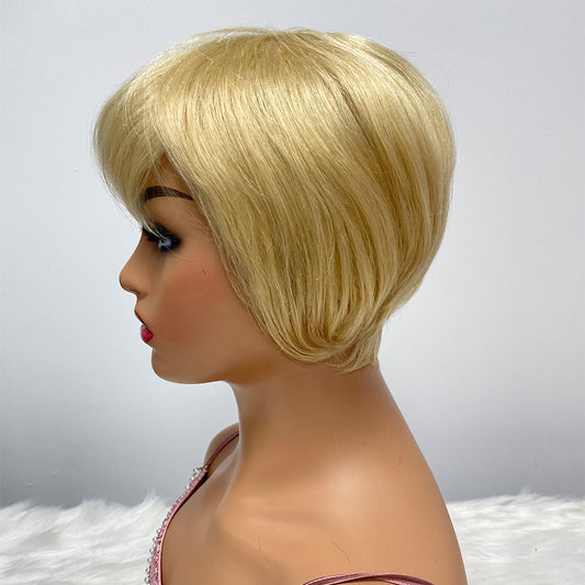 Human Hair Pixie Cut Wigs Short Bob Curly Wig 13*1 T-part Frontal Lace Pixie Cut Straight 613 Wig