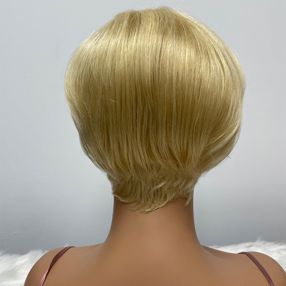 Human Hair Pixie Cut Wigs Short Bob Curly Wig 13*1 T-part Frontal Lace Pixie Cut Straight 613 Wig