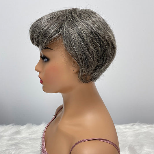 Human Hair Pixie Cut Wigs Short Bob Curly Wig 13*1 T-part Frontal Lace Pixie Cut Grey Wig