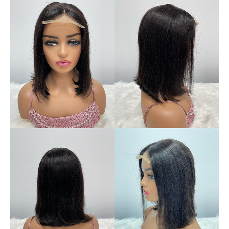 Wholesale Transparent HD 4x4 8-16 Inches Straight Bob Human Hair Lace Frontal Wigs